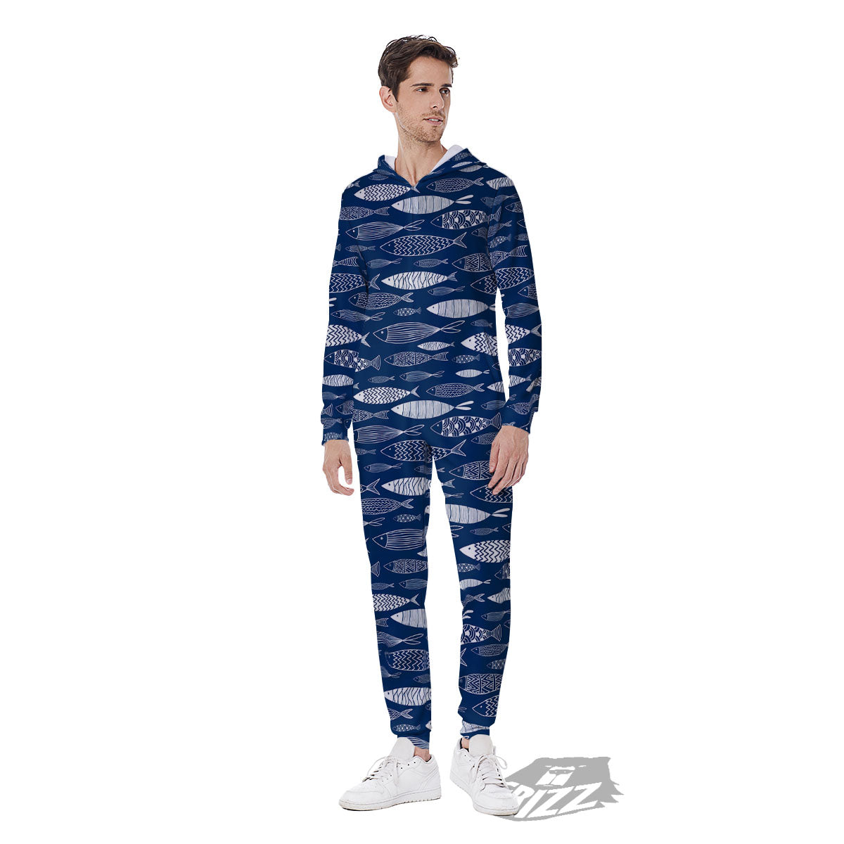 Fish Ornamental Print Pattern Men's Jumpsuit-grizzshop