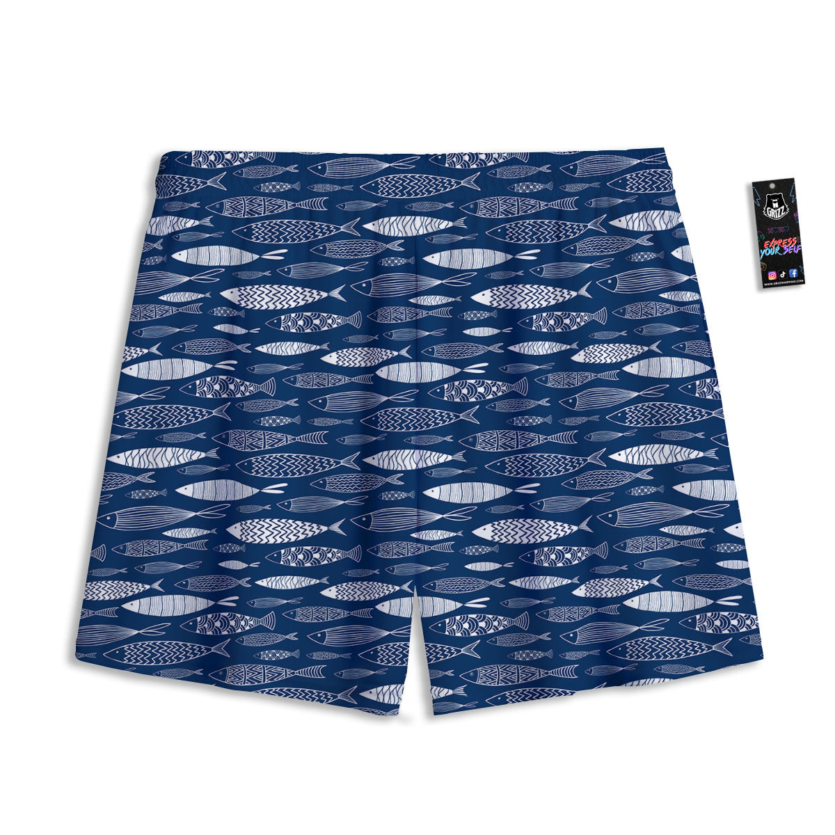 Fish Ornamental Print Pattern Mesh Shorts