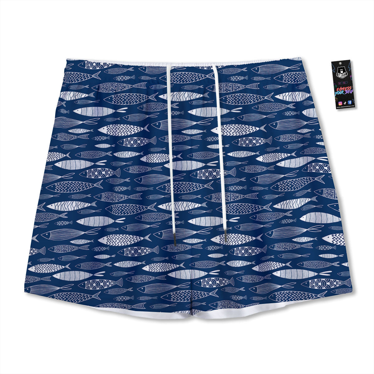 Fish Ornamental Print Pattern Mesh Shorts