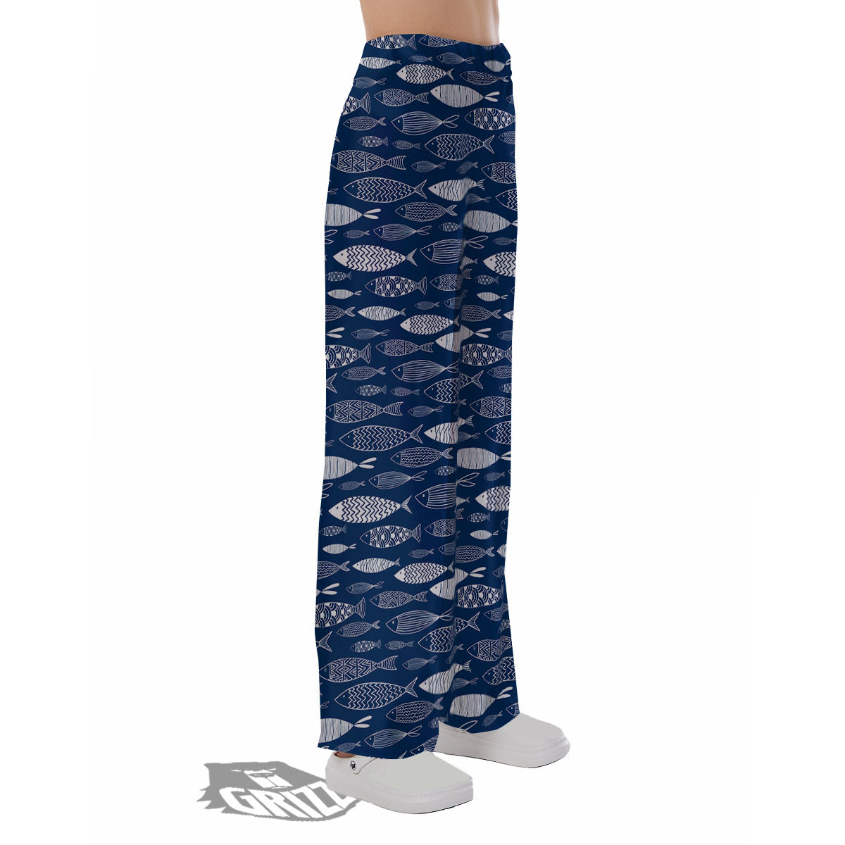 Fish Ornamental Print Pattern Pajama Pants-grizzshop