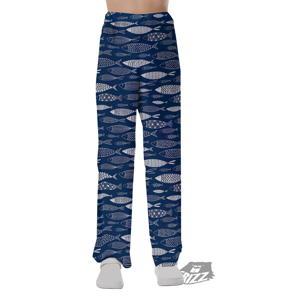 Fish Ornamental Print Pattern Pajama Pants-grizzshop