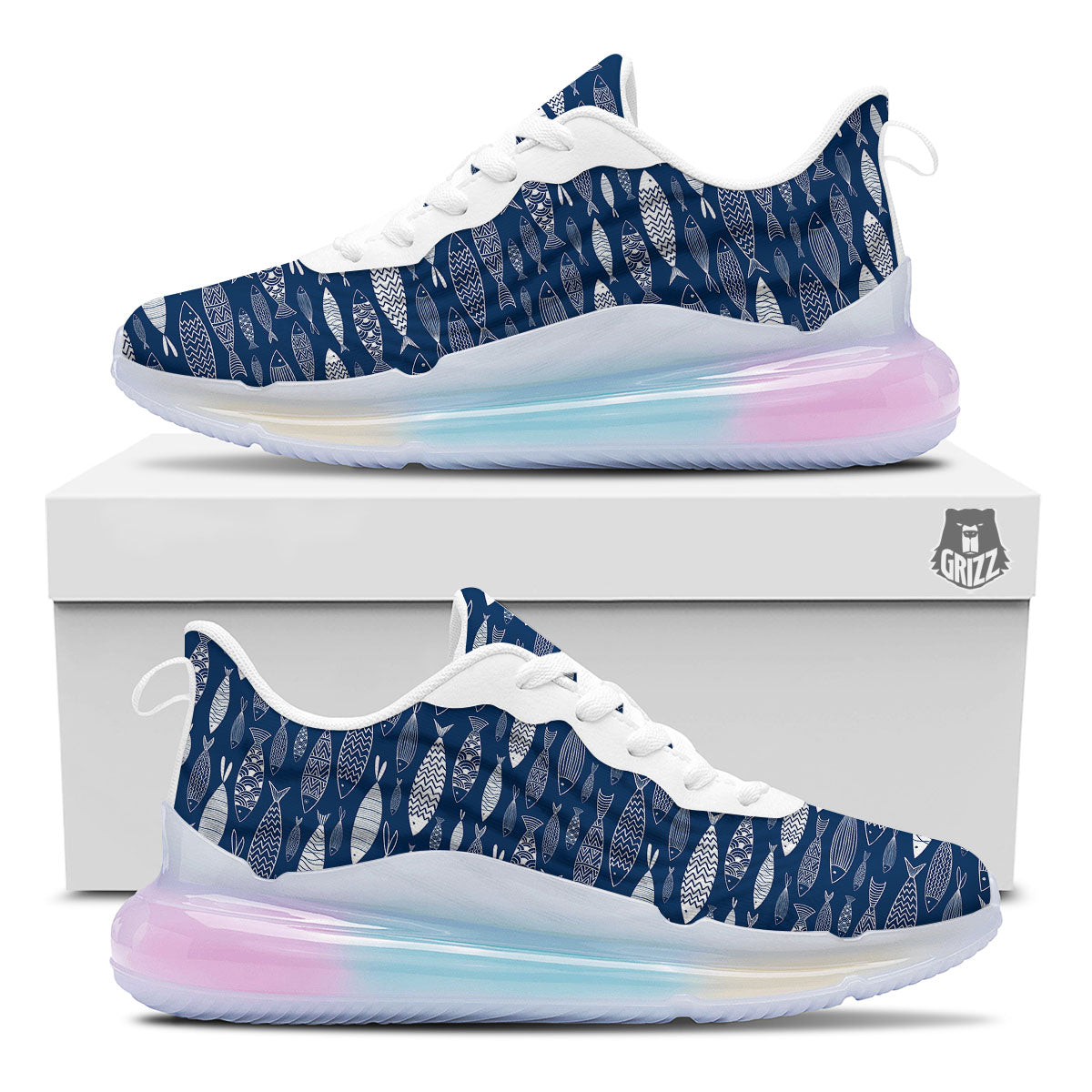 Fish Ornamental Print Pattern Running Sneakers-grizzshop