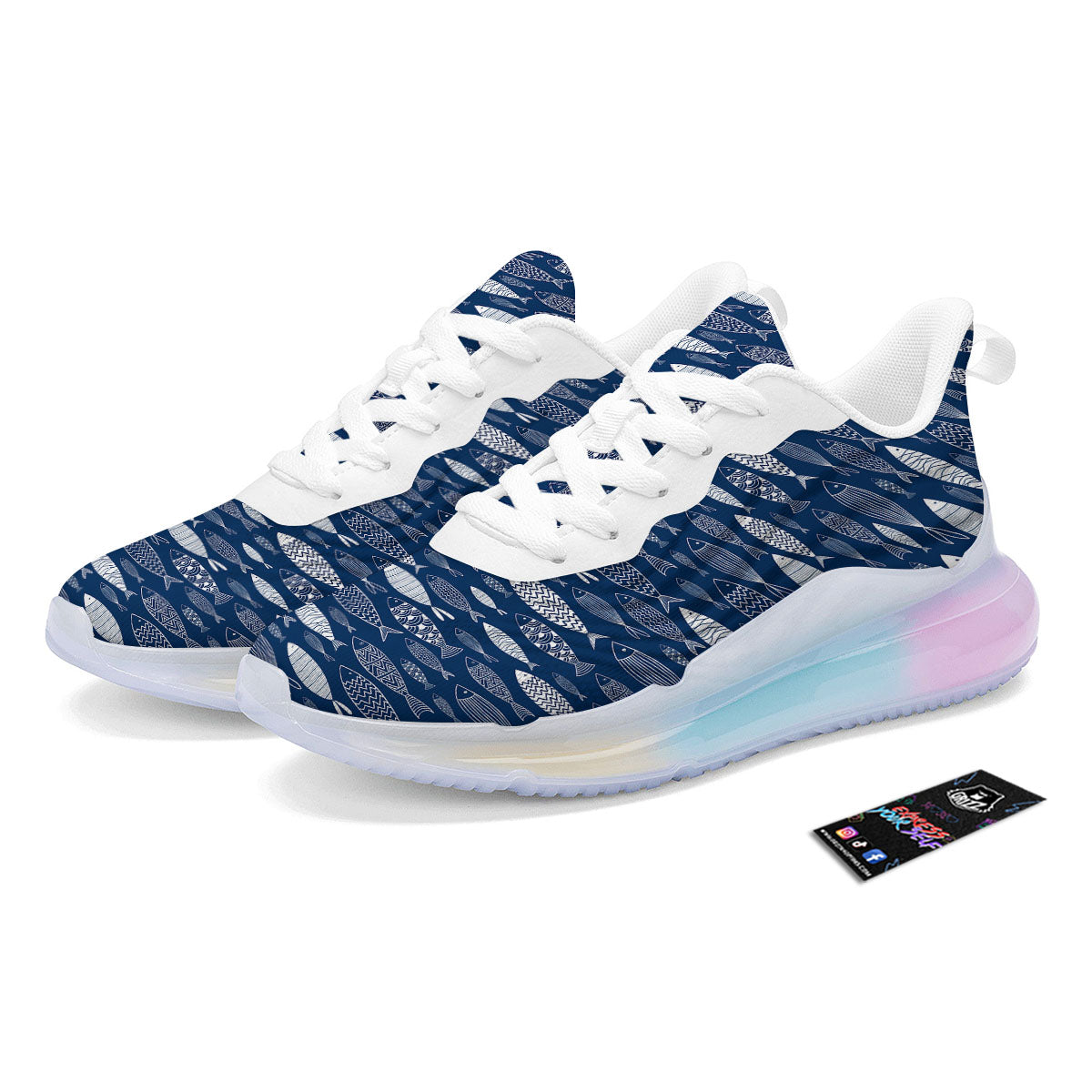 Fish Ornamental Print Pattern Running Sneakers-grizzshop
