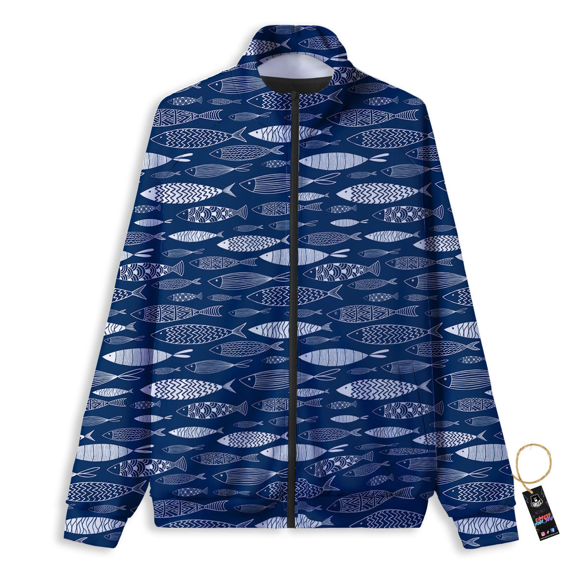 Fish Ornamental Print Pattern Track Jacket-grizzshop