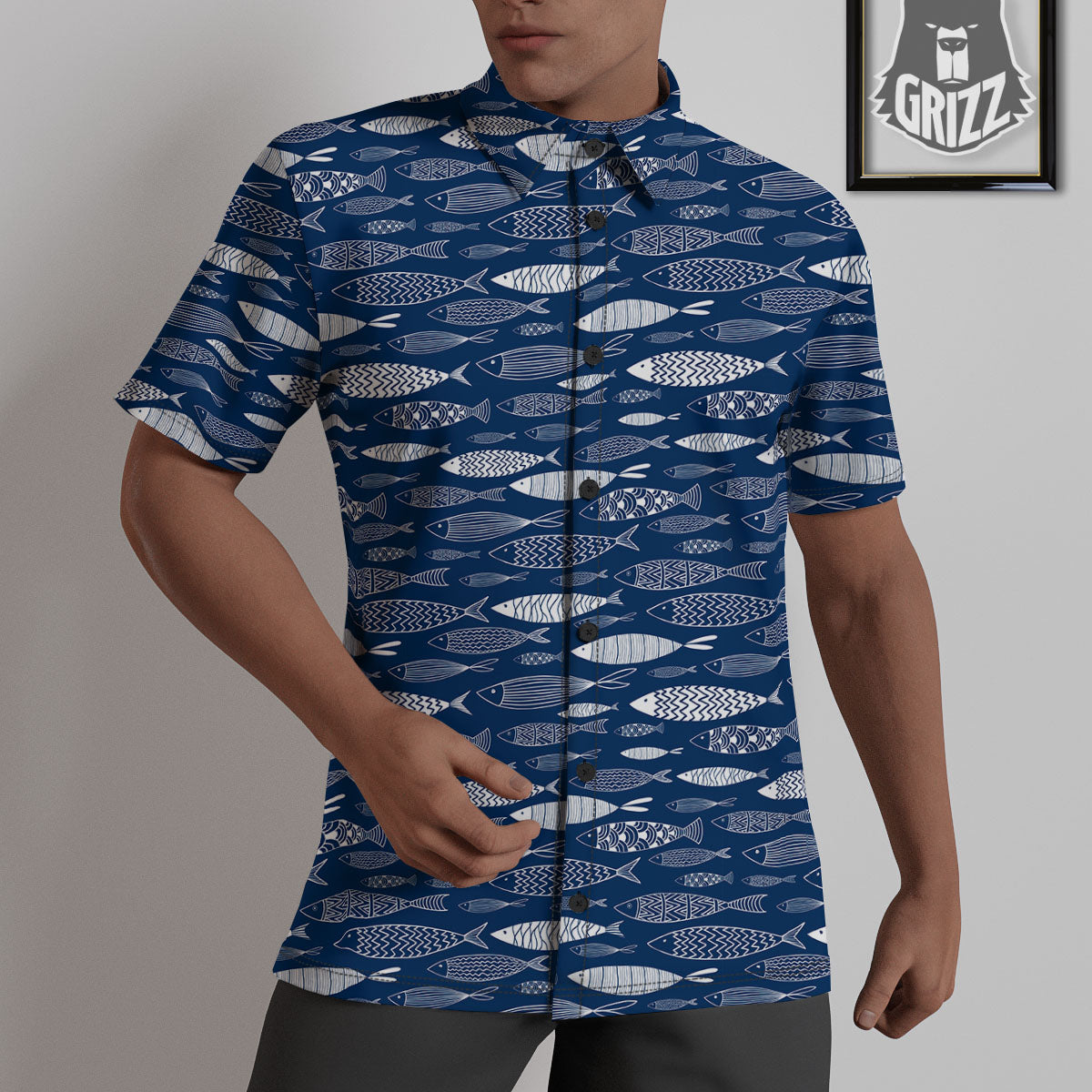 Fish Ornamental Print Pattern Untucked Shirts-grizzshop
