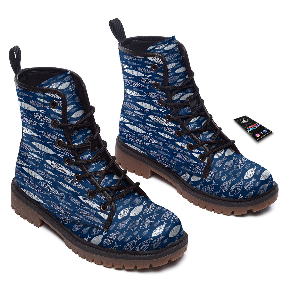 Fish Ornamental Print Pattern Work Boots-grizzshop