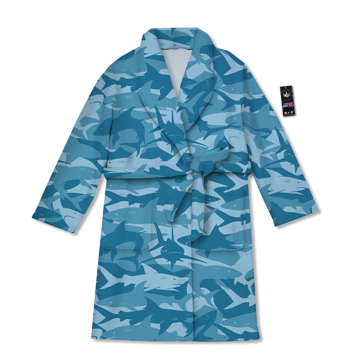 Fish Shark Print Pattern Bathrobe-grizzshop