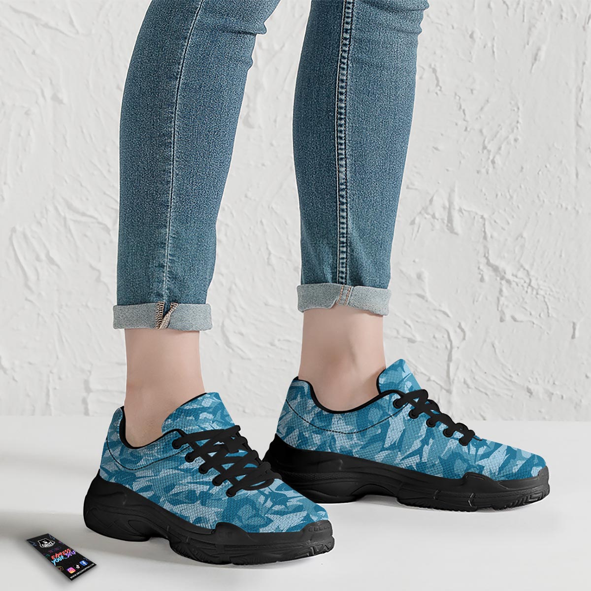 Fish Shark Print Pattern Black Chunky Shoes-grizzshop
