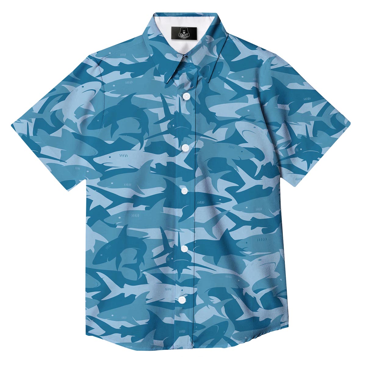 Fish Shark Print Pattern Button Up Shirt-grizzshop