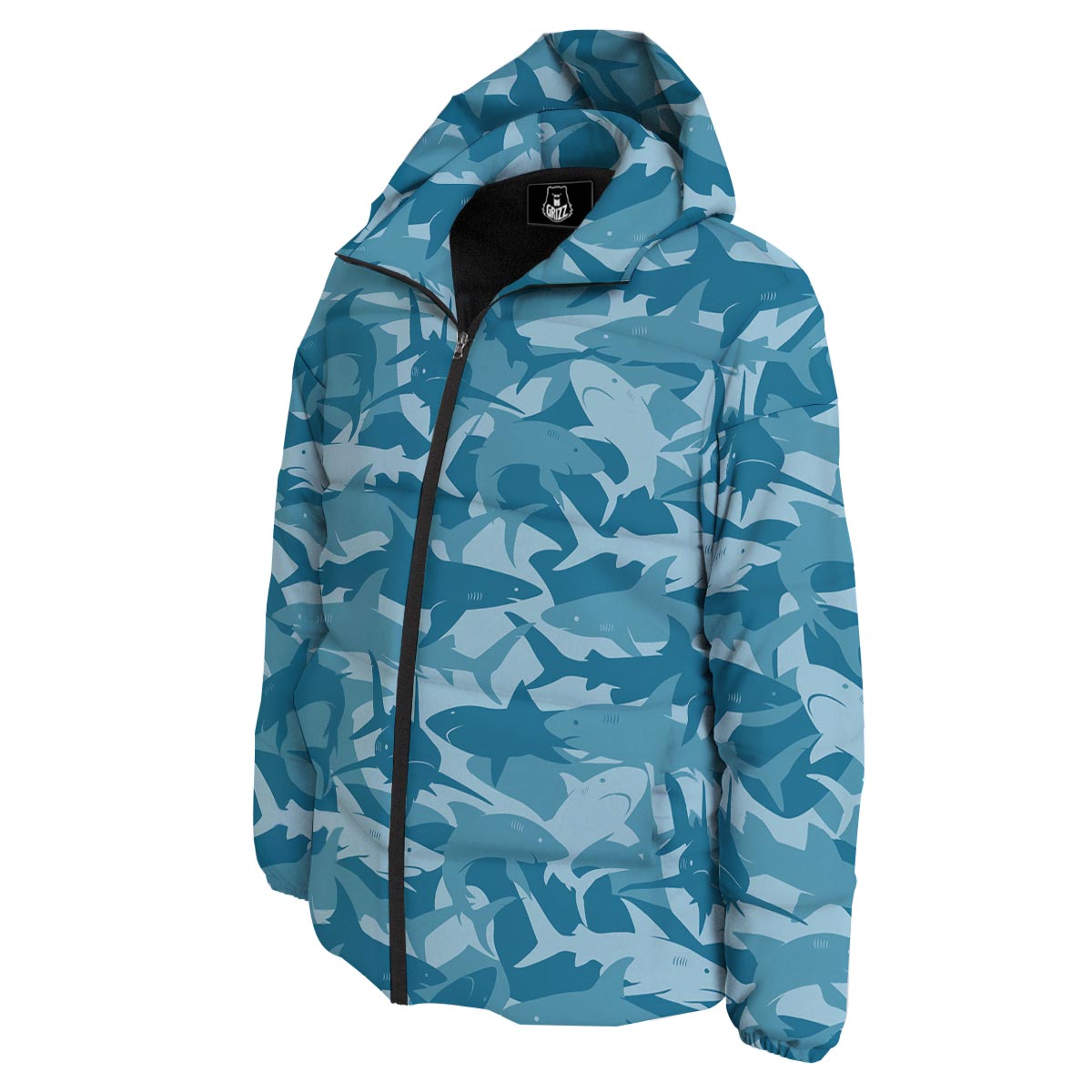 Fish Shark Print Pattern Down Jacket-grizzshop