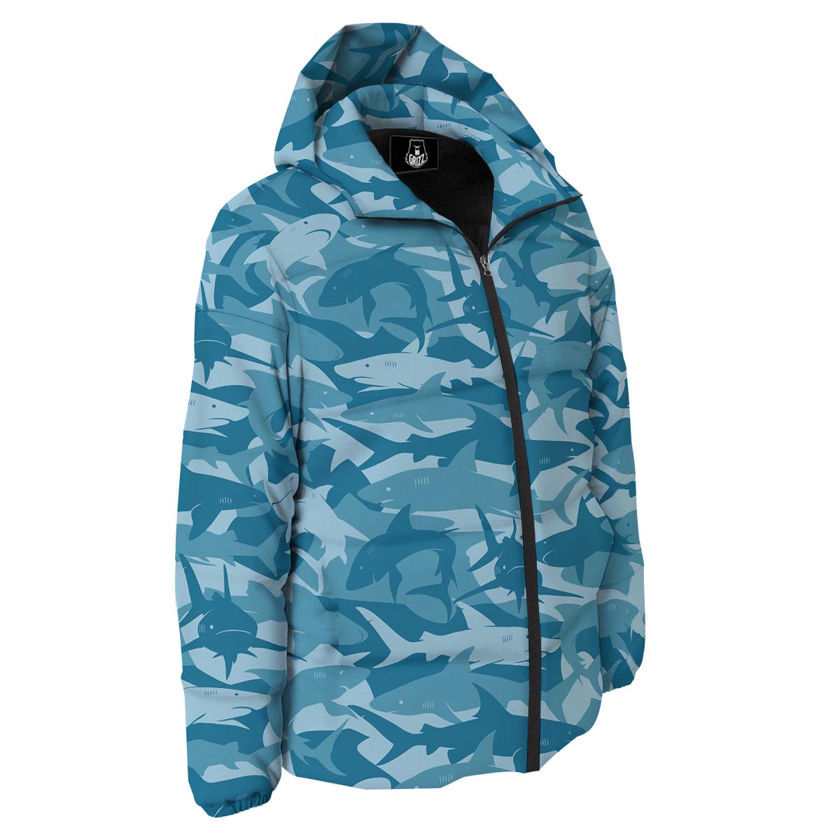Fish Shark Print Pattern Down Jacket-grizzshop