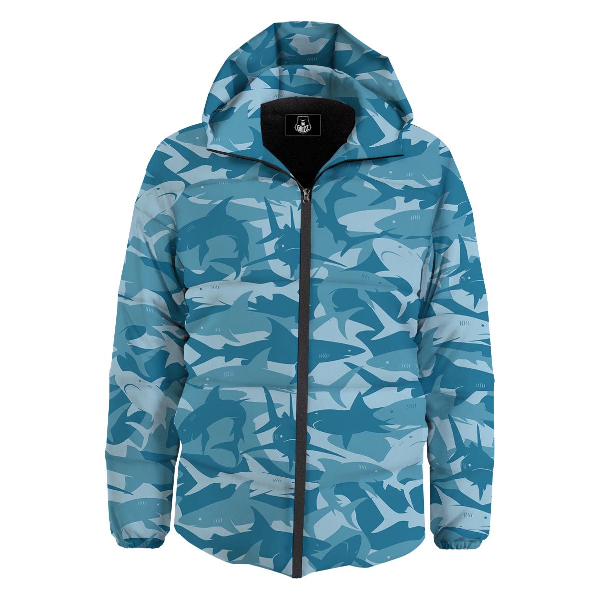 Fish Shark Print Pattern Down Jacket-grizzshop
