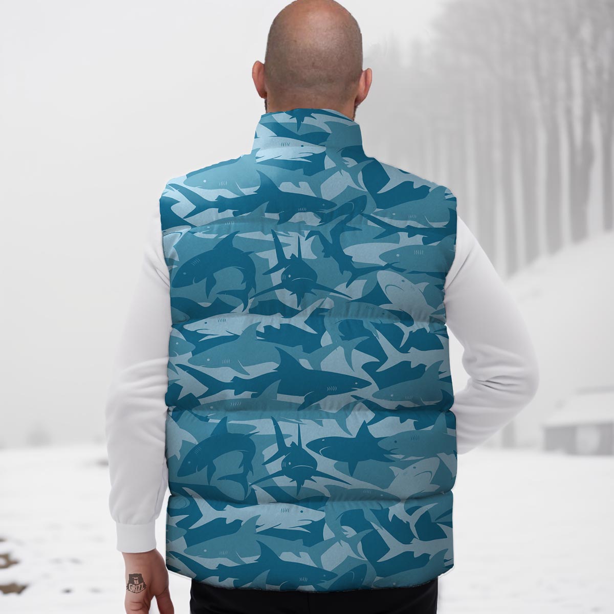 Fish Shark Print Pattern Down Vest