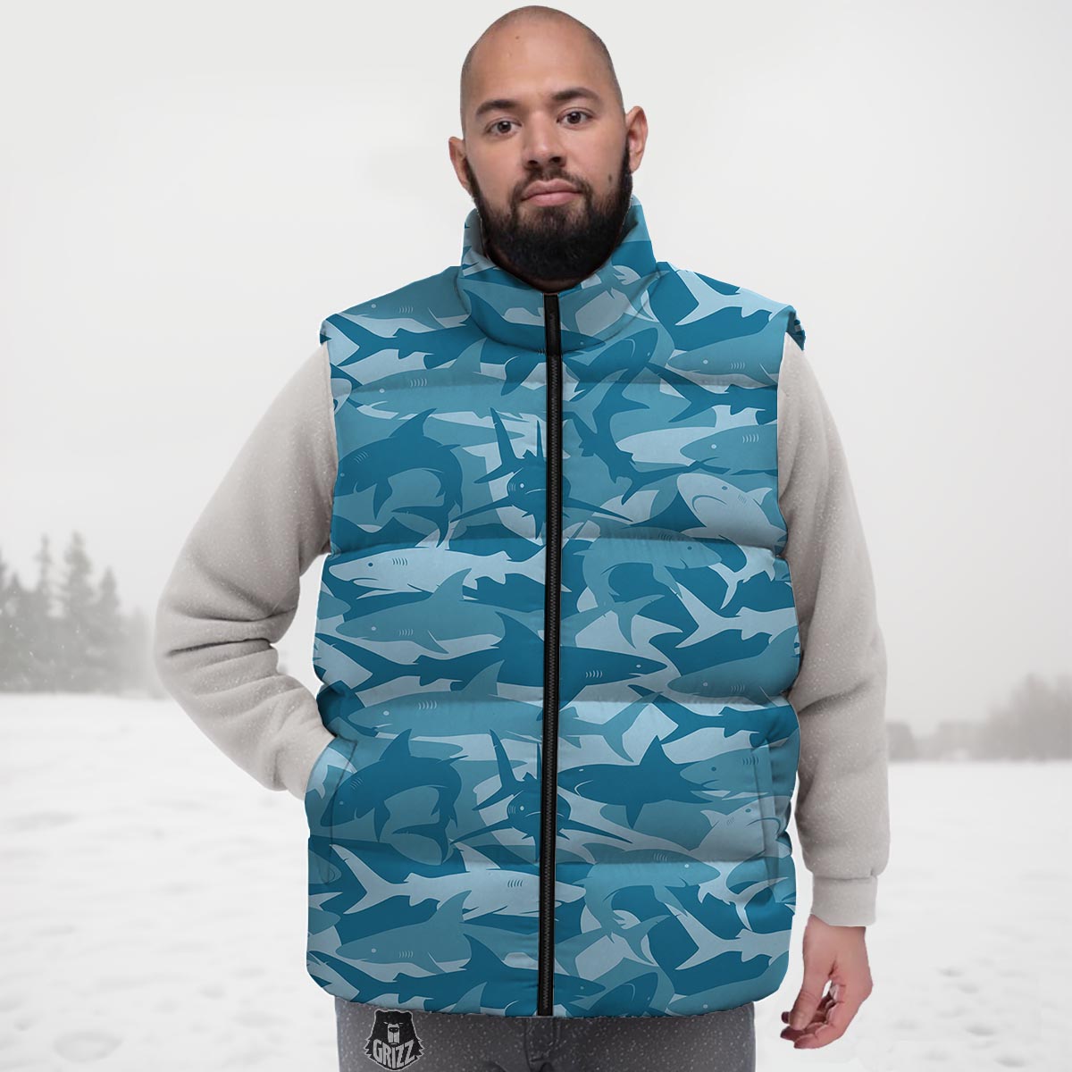 Fish Shark Print Pattern Down Vest