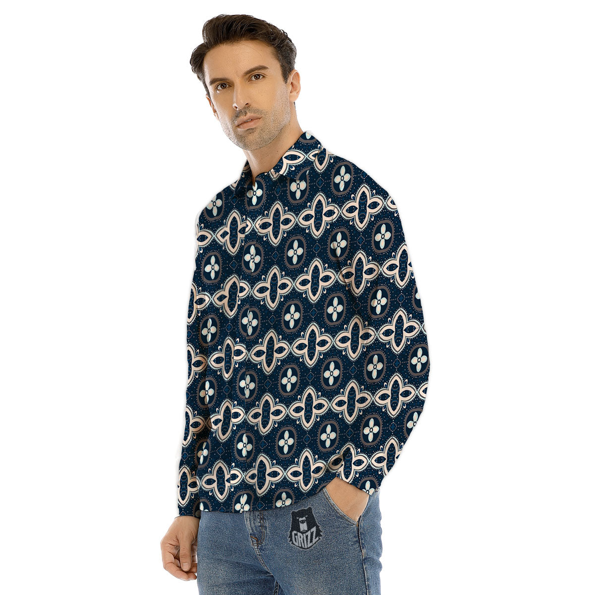 Fish Shark Print Pattern Men's Dress Shirts-grizzshop