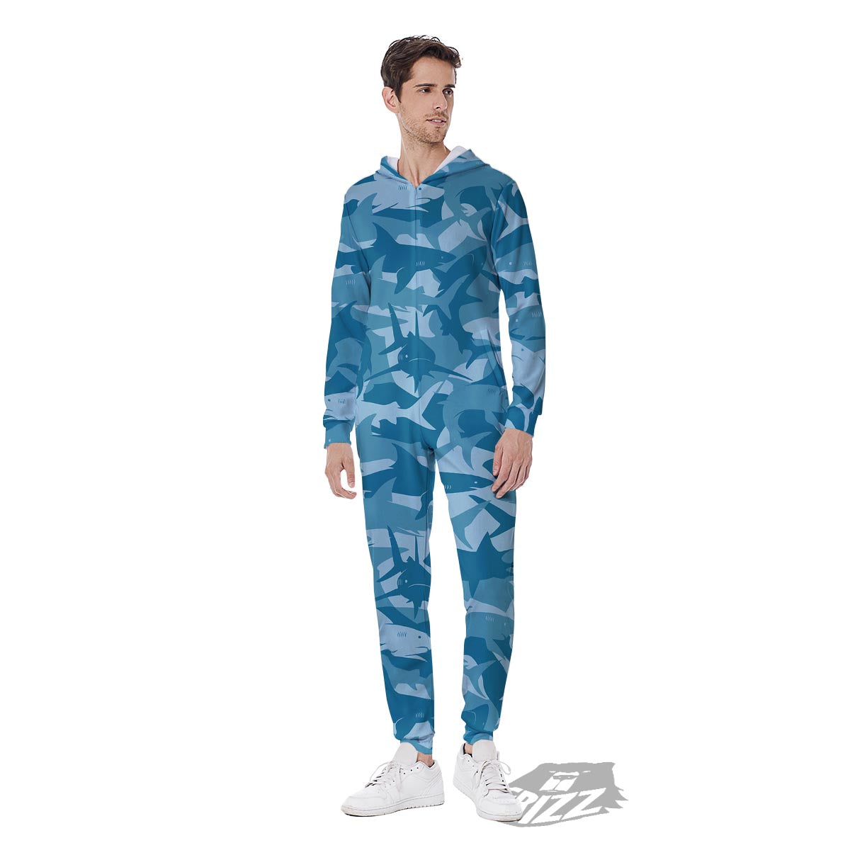 Fish Shark Print Pattern Men's Jumpsuit-grizzshop