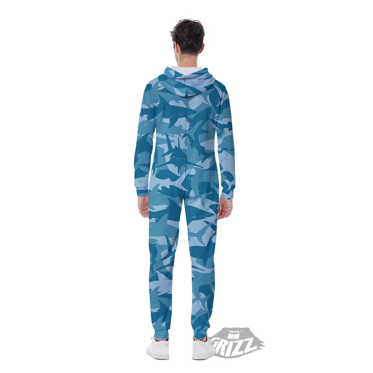 Fish Shark Print Pattern Men's Jumpsuit-grizzshop
