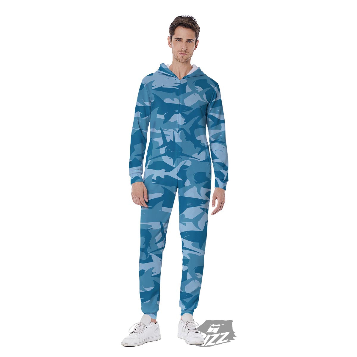 Fish Shark Print Pattern Men's Jumpsuit-grizzshop