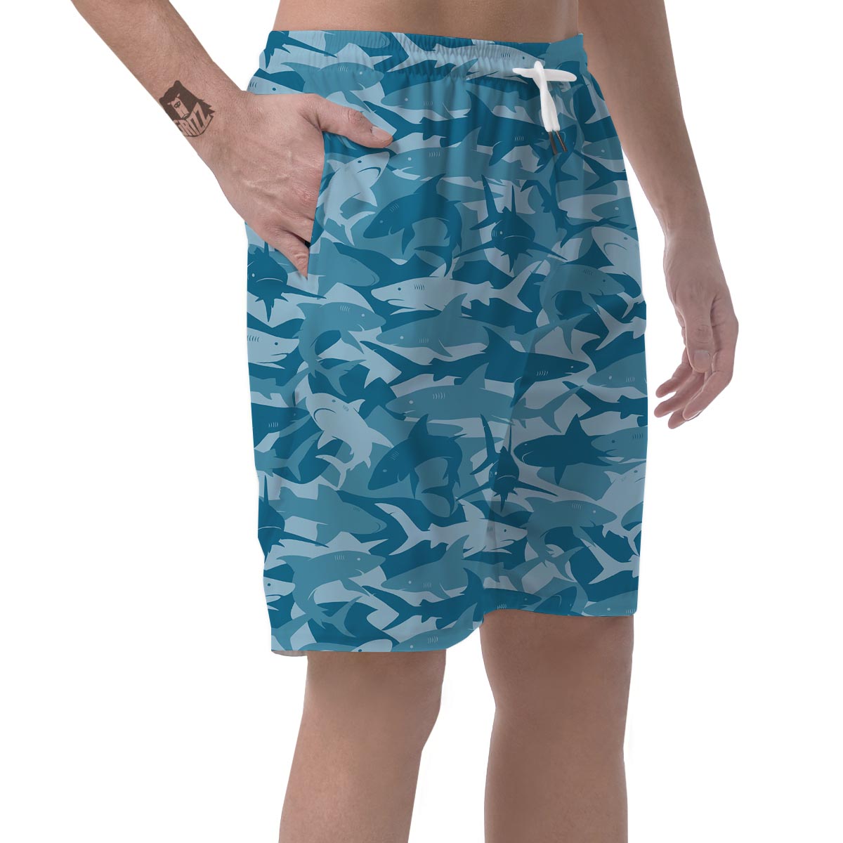 Fish Shark Print Pattern Men's Shorts-grizzshop