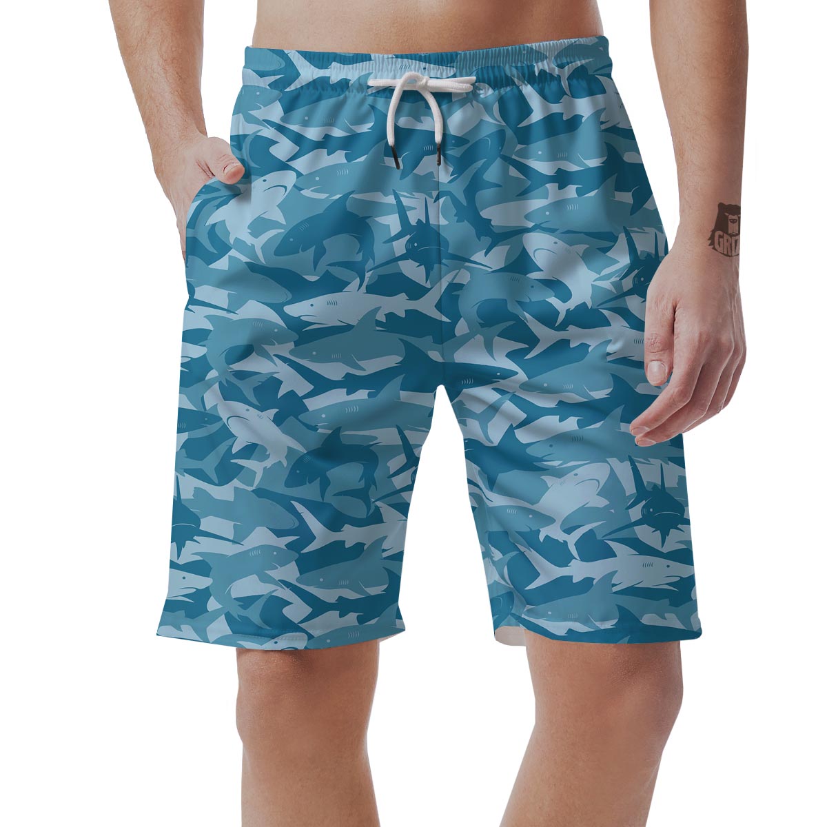 Fish Shark Print Pattern Men's Shorts-grizzshop