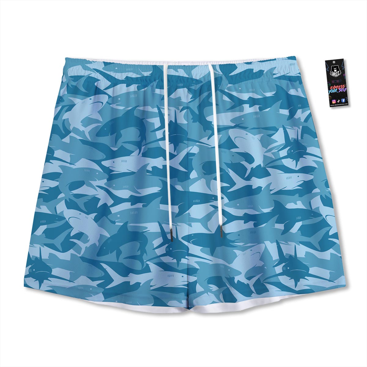 Fish Shark Print Pattern Mesh Shorts