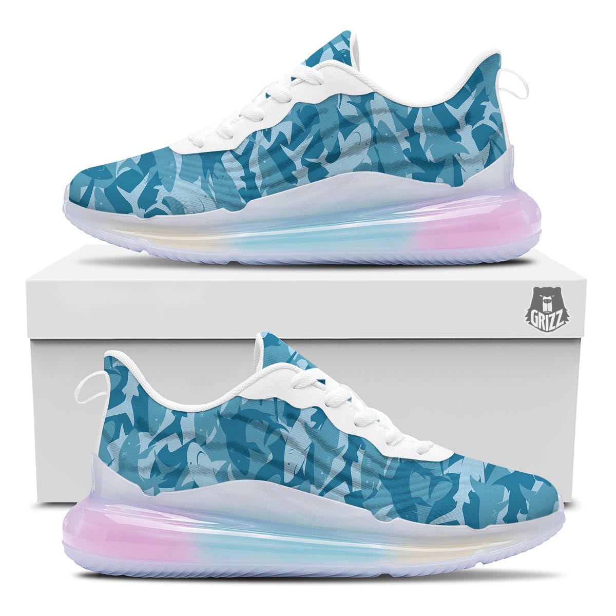 Fish Shark Print Pattern Running Sneakers-grizzshop