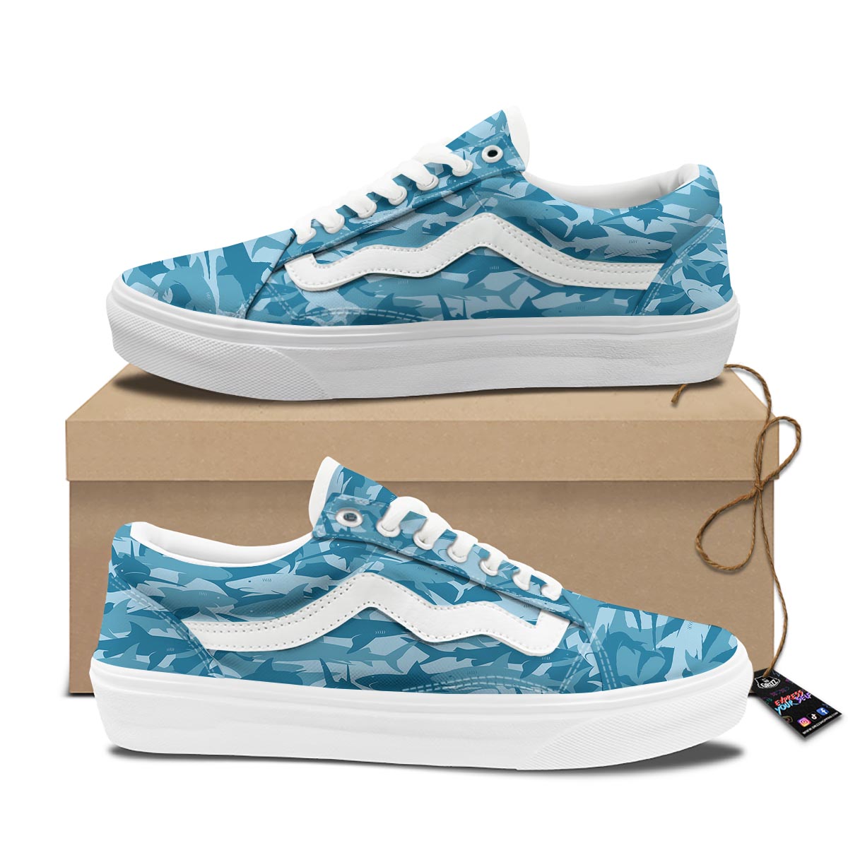 Fish Shark Print Pattern Skate Shoes-grizzshop