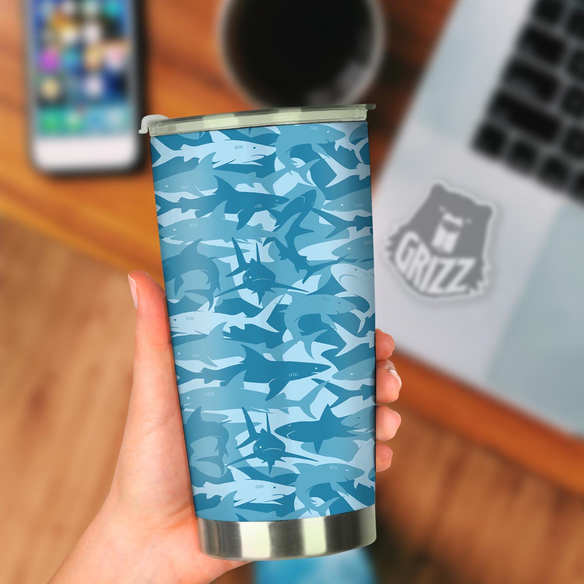 Fish Shark Print Pattern Tumbler-grizzshop