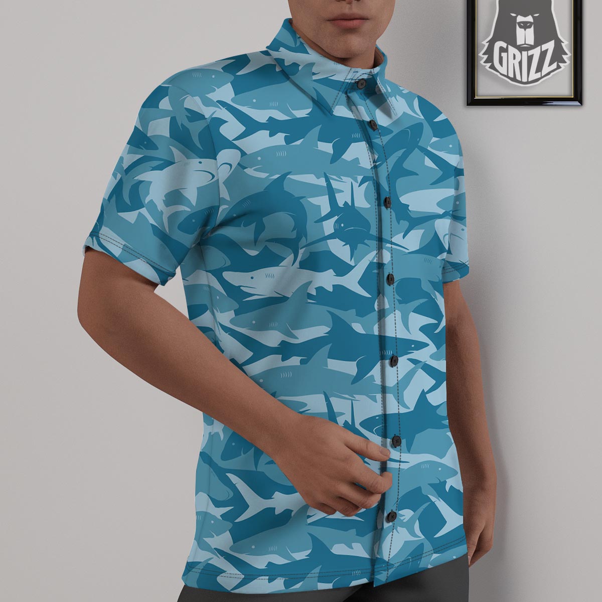 Fish Shark Print Pattern Untucked Shirts-grizzshop