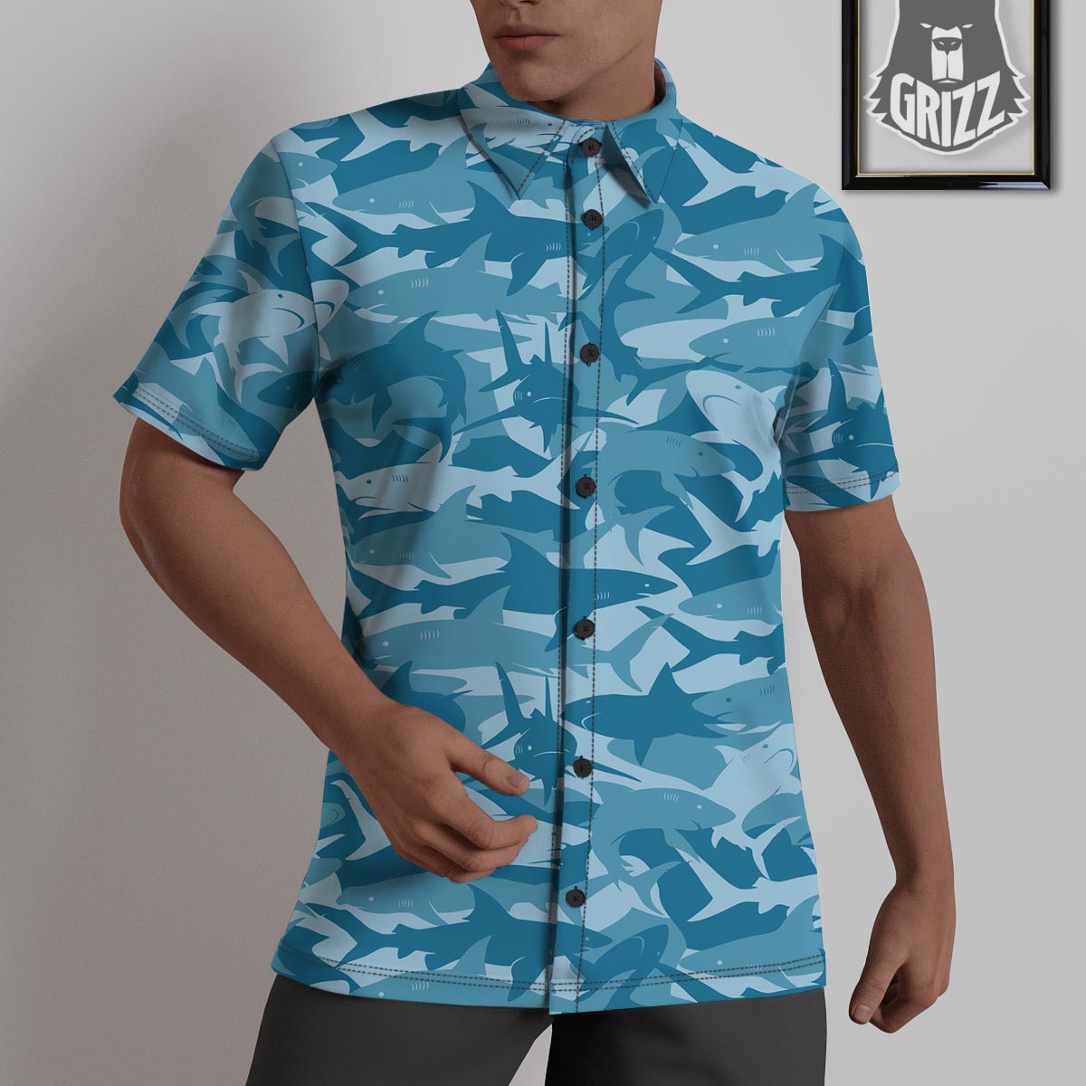 Fish Shark Print Pattern Untucked Shirts-grizzshop