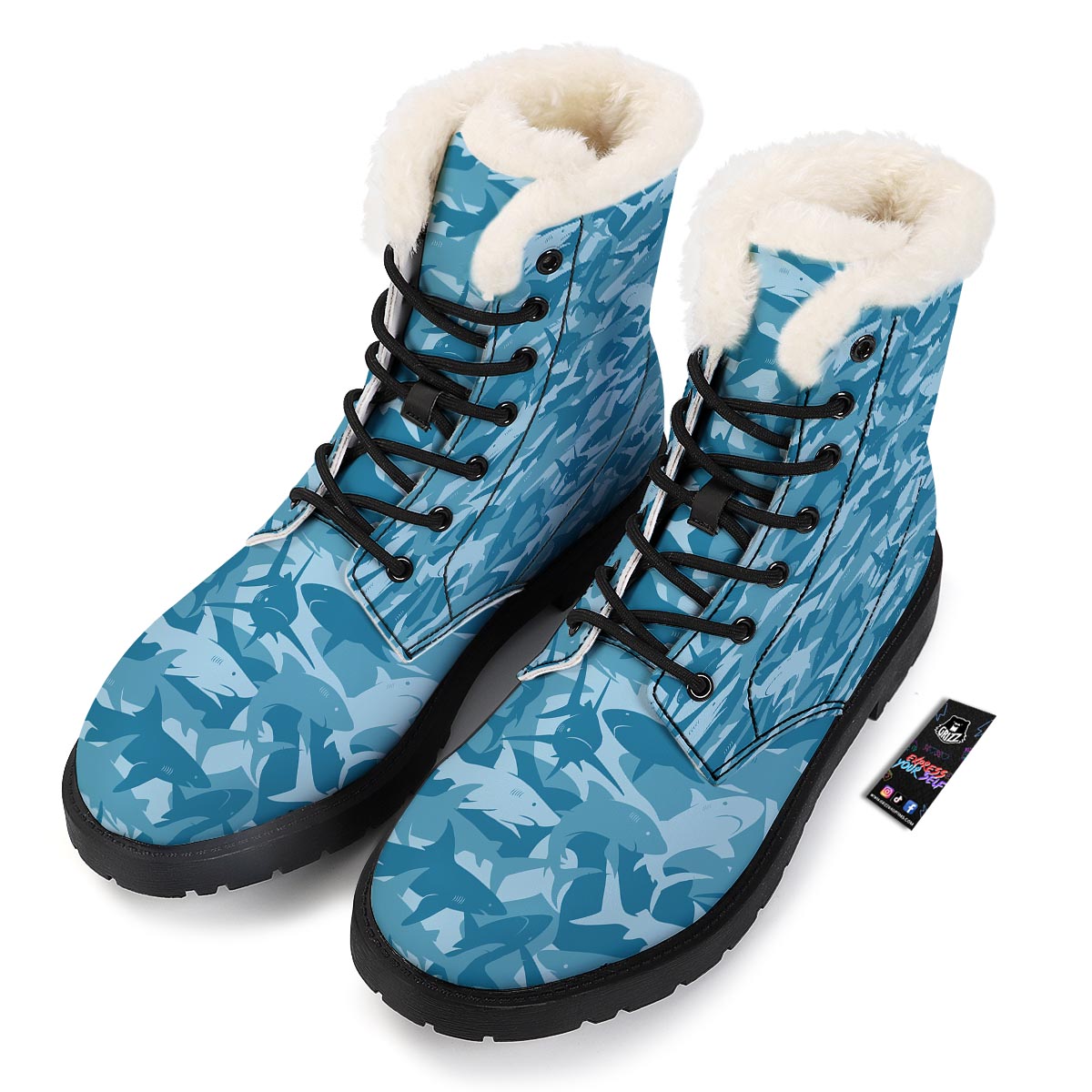 Fish Shark Print Pattern Winter Boots-grizzshop