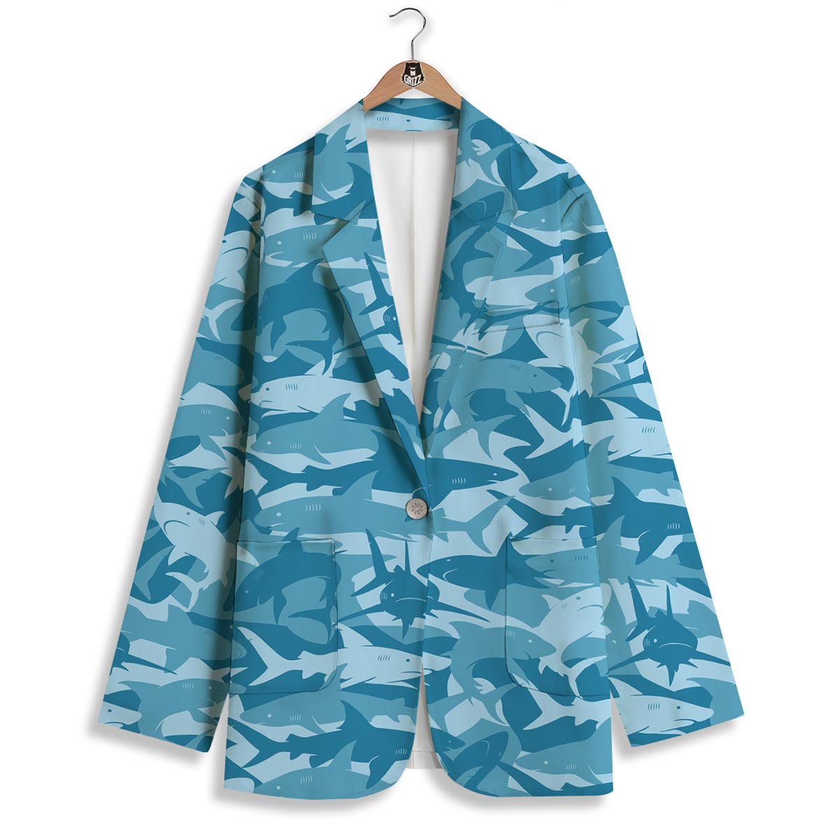Fish Shark Print Pattern Women's Blazer-grizzshop
