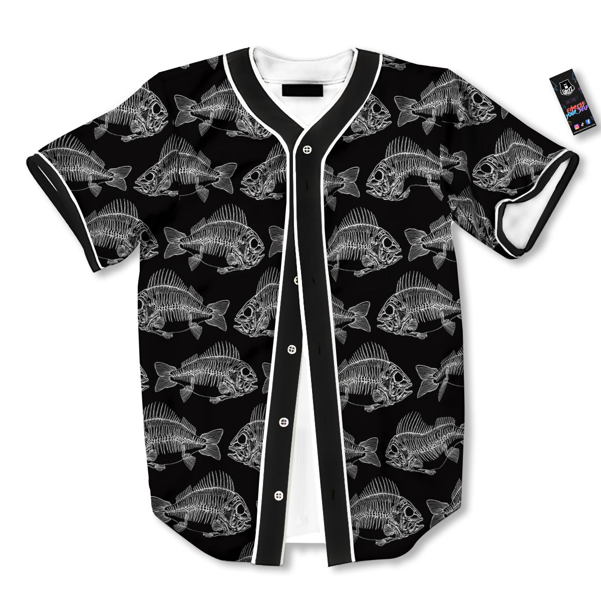 Fish Skeleton Print Pattern Baseball Jersey-grizzshop