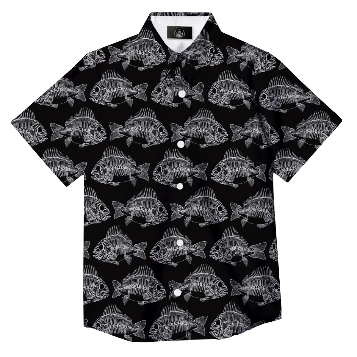 Fish Skeleton Print Pattern Button Up Shirt-grizzshop