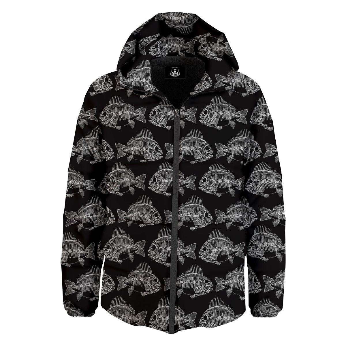 Fish Skeleton Print Pattern Down Jacket-grizzshop