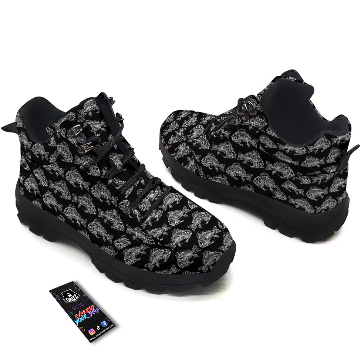 Fish Skeleton Print Pattern Hiking Shoes-grizzshop