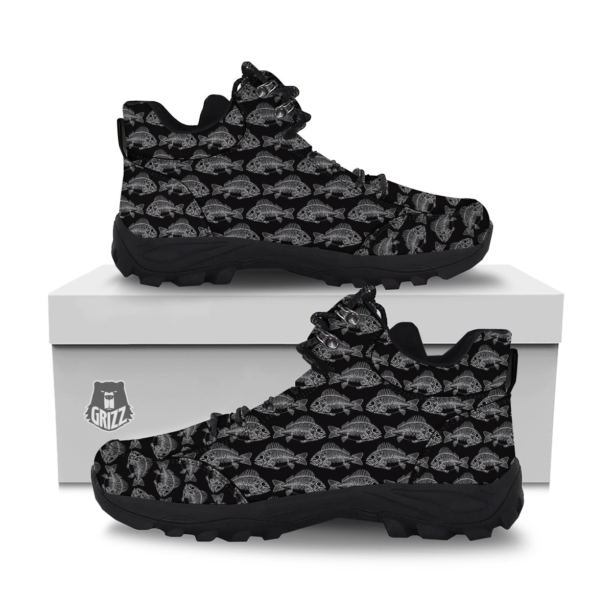 Fish Skeleton Print Pattern Hiking Shoes-grizzshop