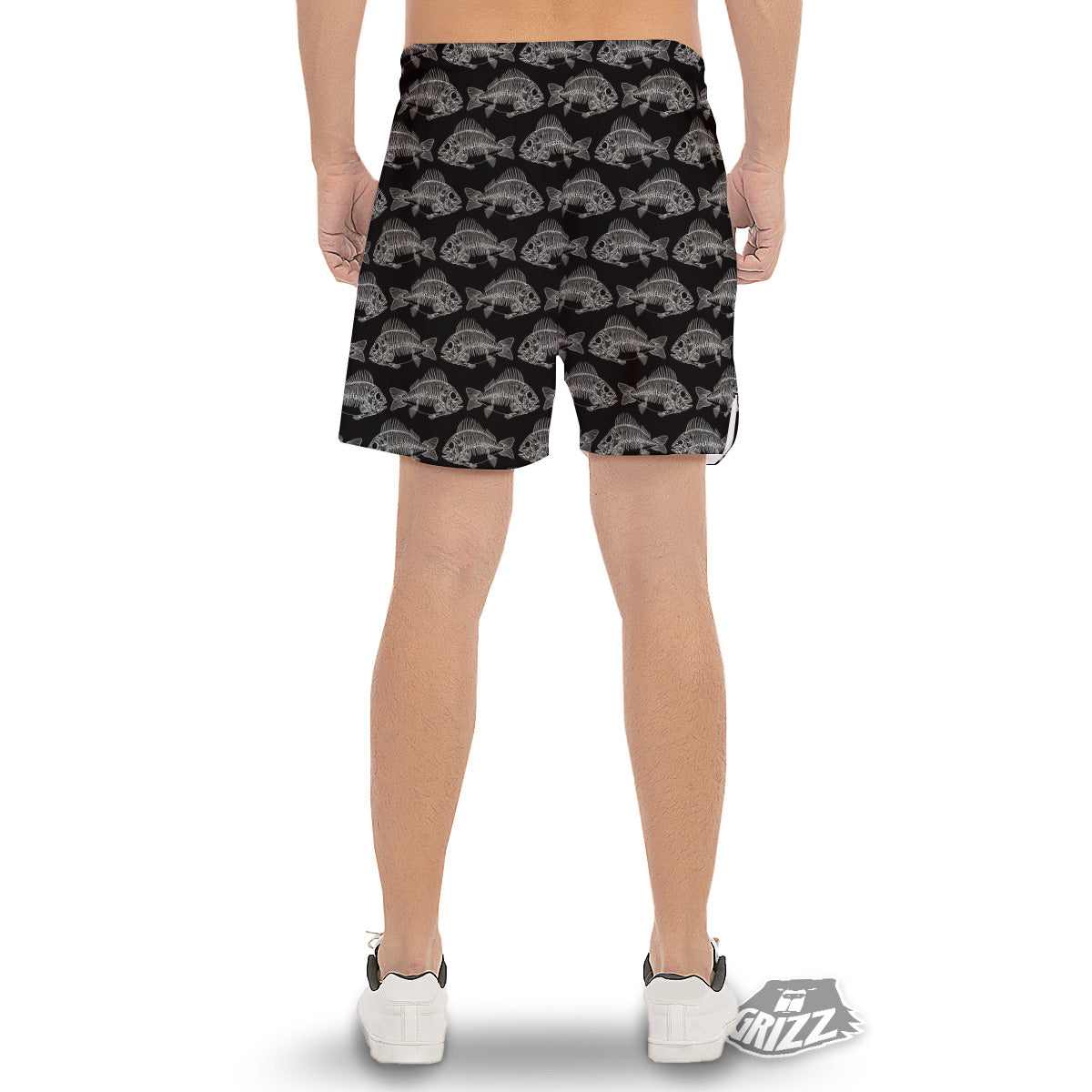 Fish Skeleton Print Pattern Men's Gym Shorts-grizzshop