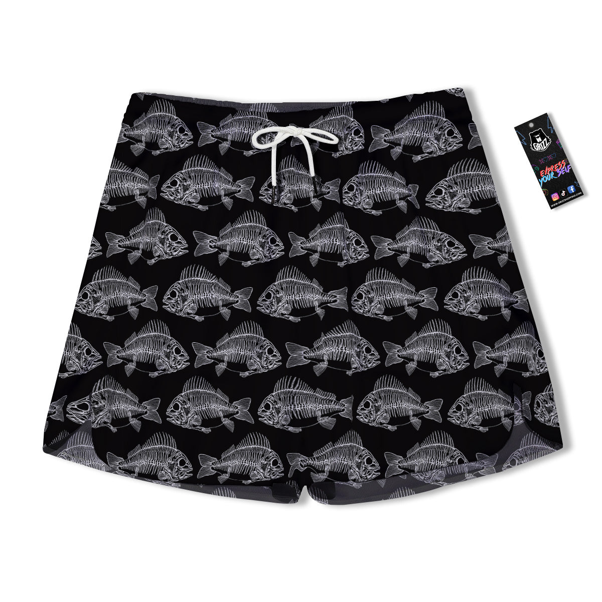 Fish Skeleton Print Pattern Men's Running Shorts-grizzshop
