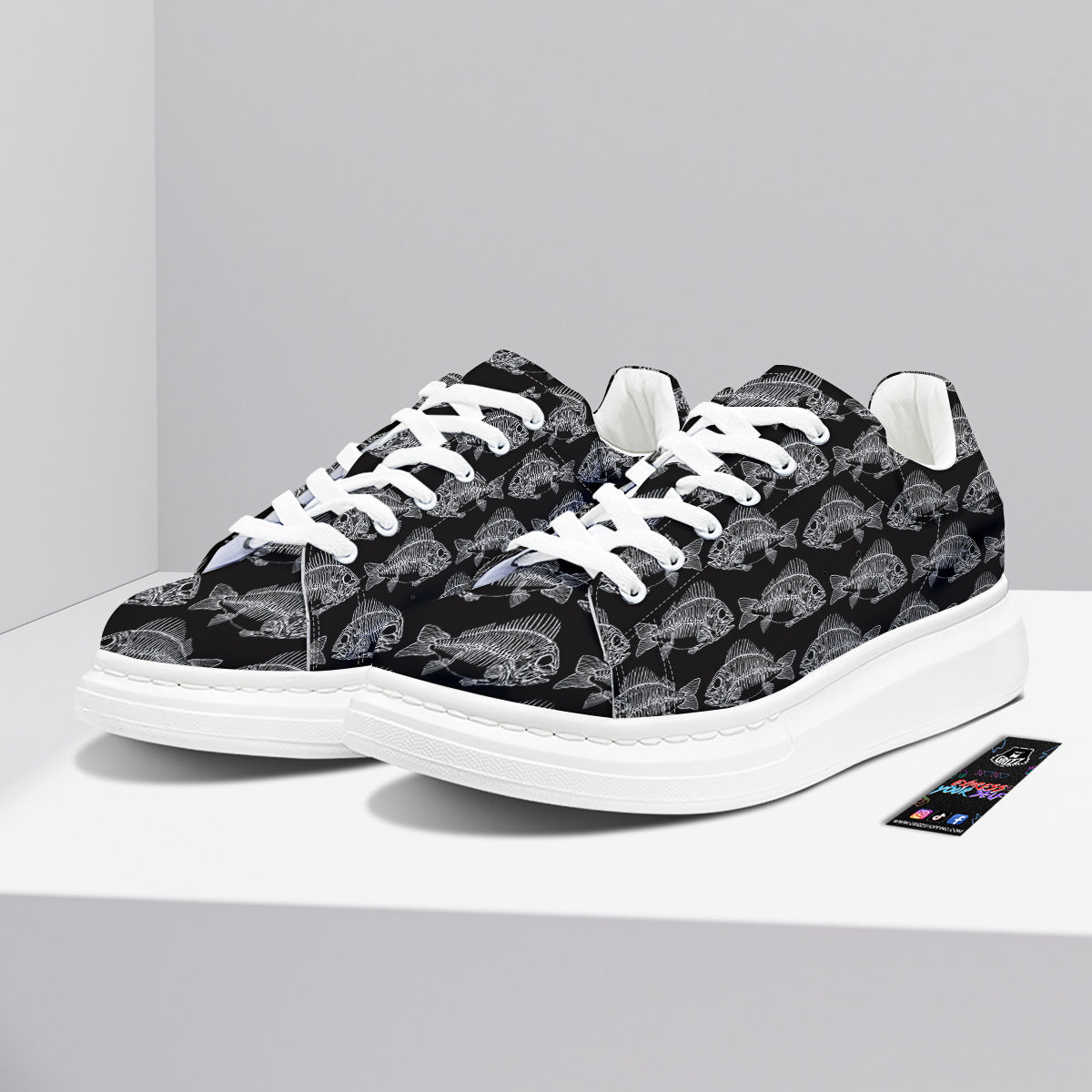 Fish Skeleton Print Pattern Platform Shoes-grizzshop