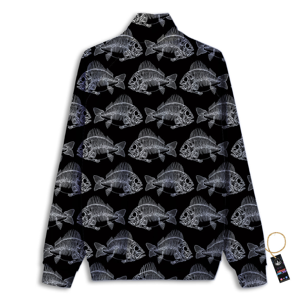 Fish Skeleton Print Pattern Track Jacket-grizzshop