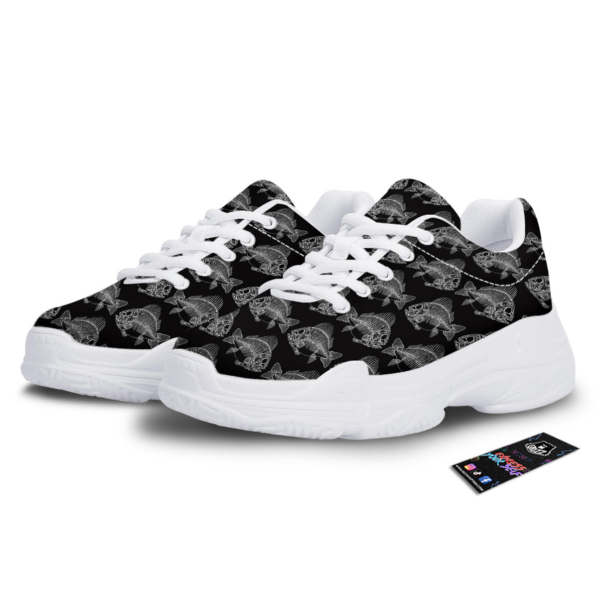Fish Skeleton Print Pattern White Chunky Shoes-grizzshop