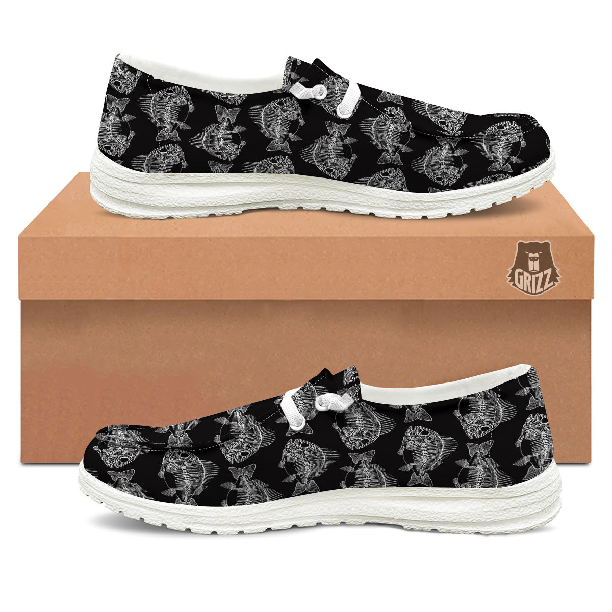 Fish Skeleton Print Pattern White Loafers-grizzshop