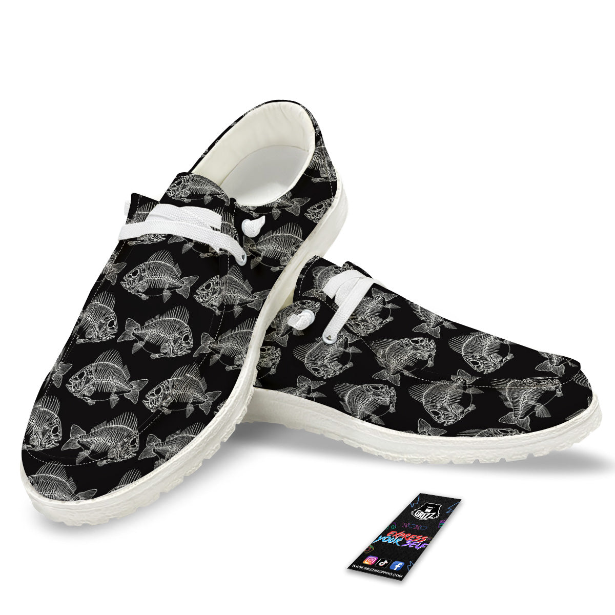 Fish Skeleton Print Pattern White Loafers-grizzshop