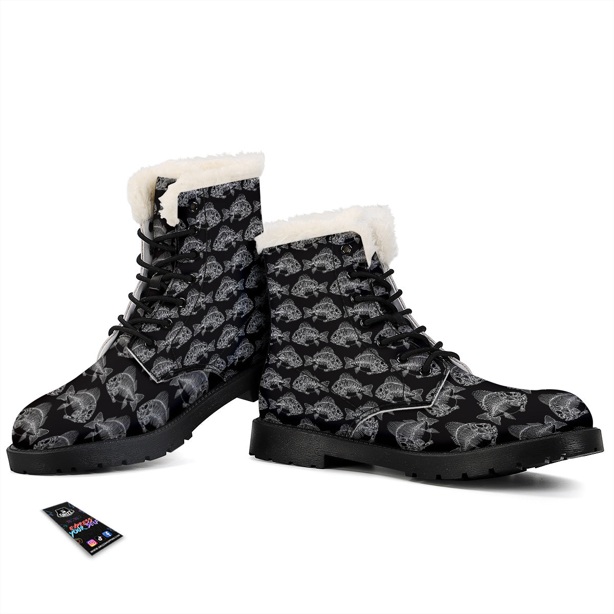 Fish Skeleton Print Pattern Winter Boots-grizzshop