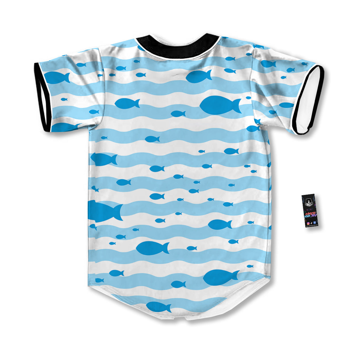 Fish Swimming In Blue Sea Print Pattern Baseball Jersey-grizzshop