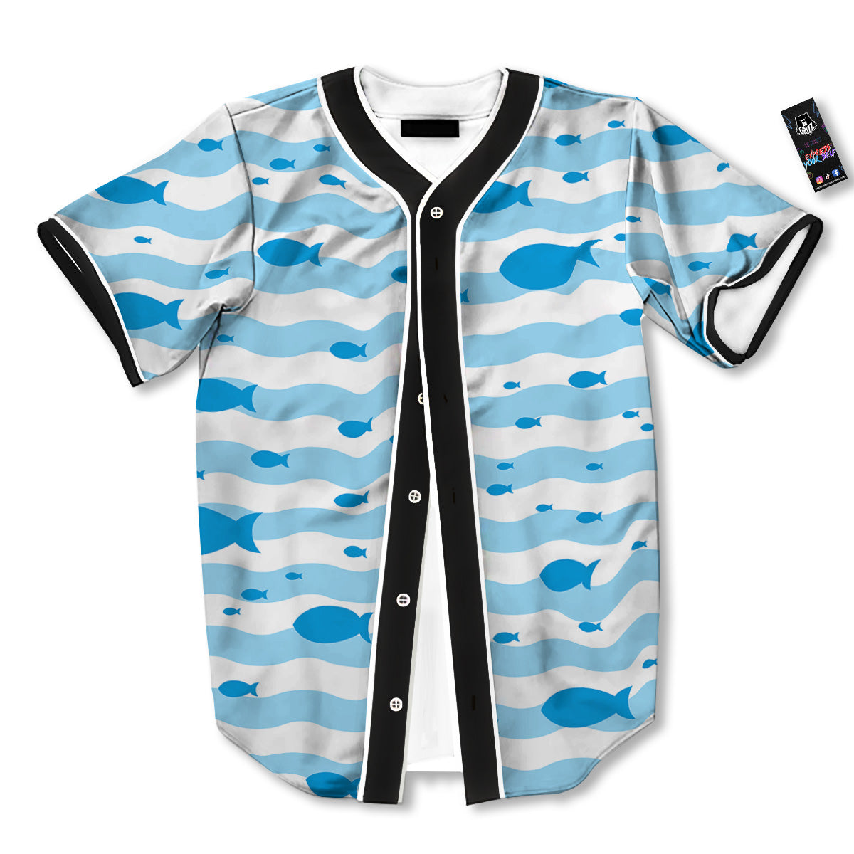 Fish Swimming In Blue Sea Print Pattern Baseball Jersey-grizzshop