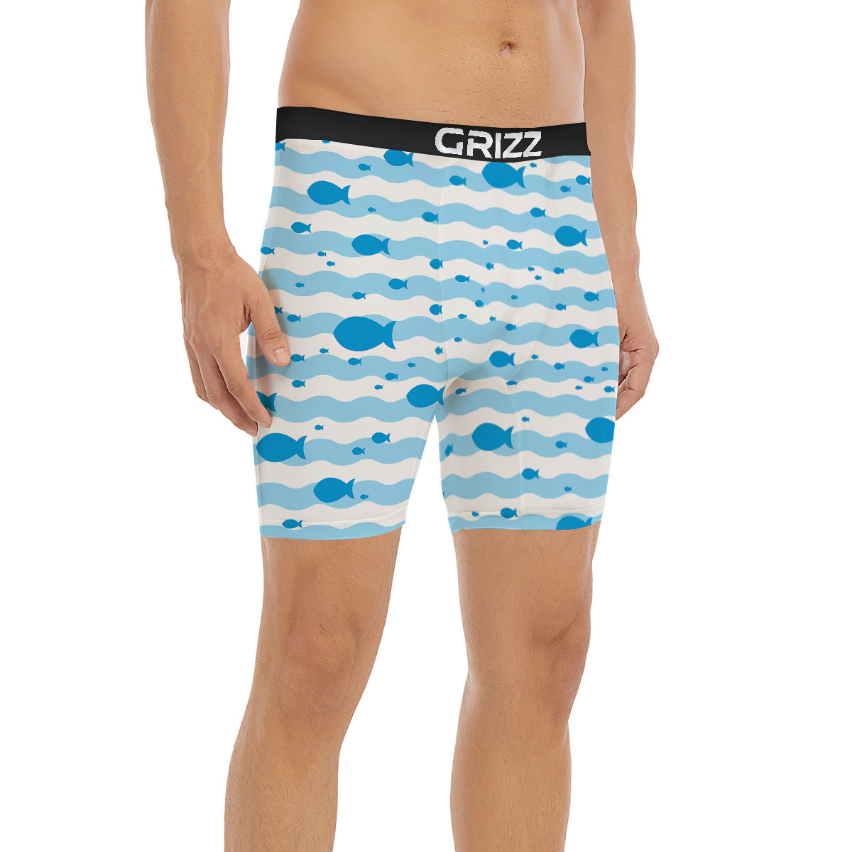 Fish Swimming In Blue Sea Print Pattern Boxer Briefs-grizzshop