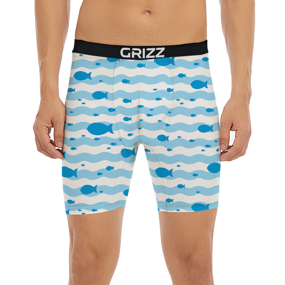 Fish Swimming In Blue Sea Print Pattern Boxer Briefs-grizzshop
