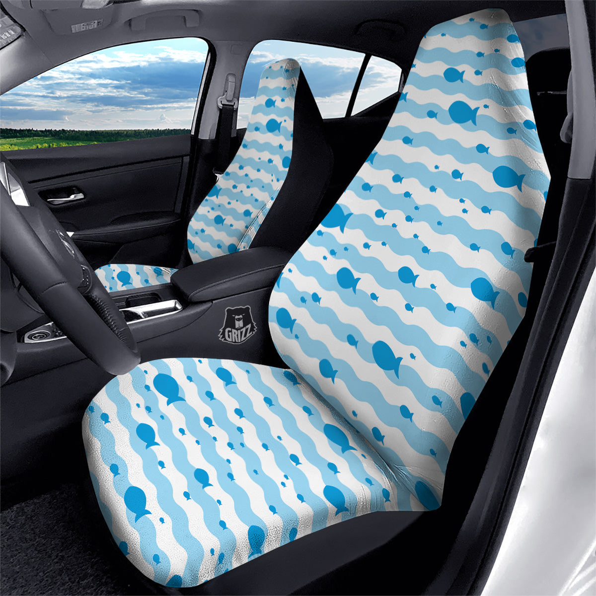 Fish Swimming In Blue Sea Print Pattern Car Seat Covers-grizzshop